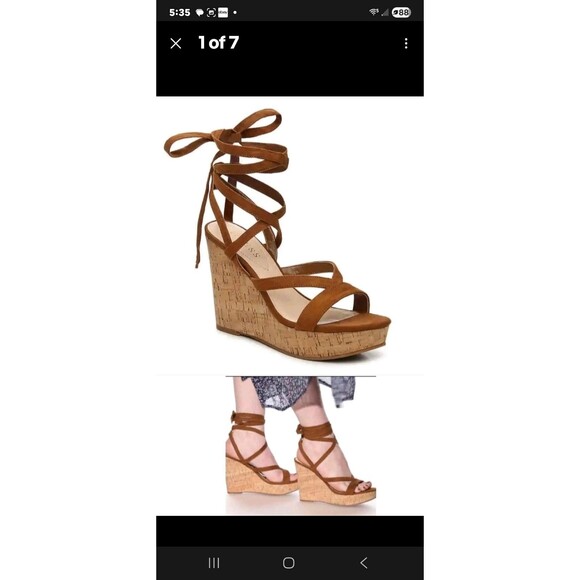 Guess Treacy Lace Up Wedge Sandal Brown Faux Suede Size 8.5M - Picture 1 of 9